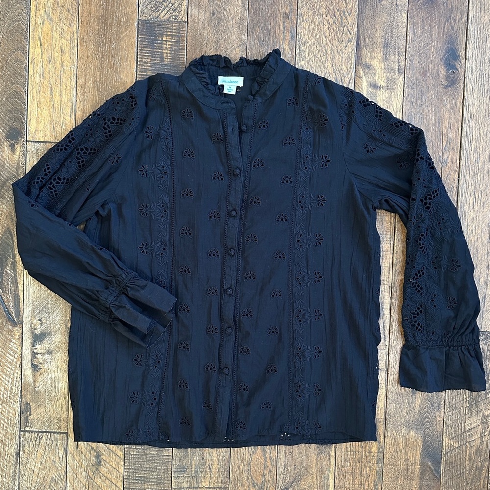 Sundance Black Eyelet Button-Up Blouse Size M